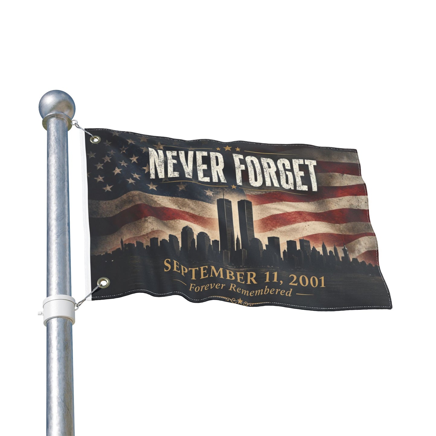 Never Forget 9/11 Memorial Flag — Double-Sided September 11, 2001 Tribute